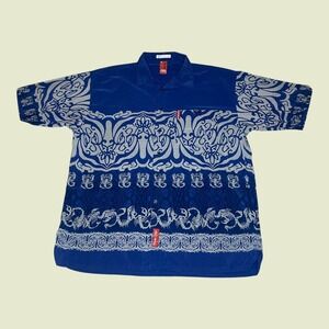 Vintage Marc Ecko Unltd‎ 72 AOP Mens XL Blue Tribal Scorpion Graphic Shirt Y2K